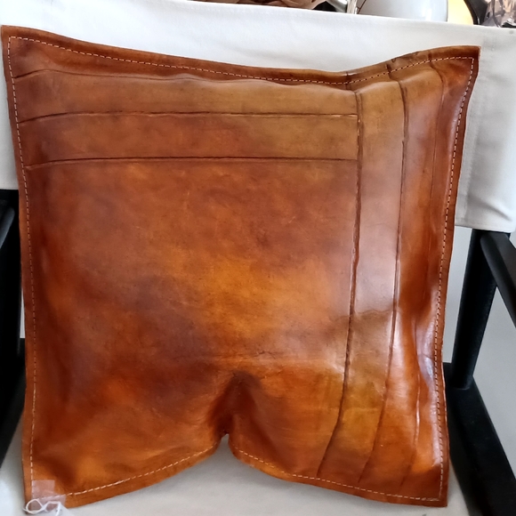 Art Deco Leather Throw Pillow – Geometric Design - Picture 4 of 10